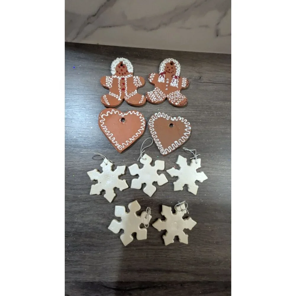 Handmade Gingerbread Heart  Snowflake Ornaments Set - Christmas Decor Delights‎